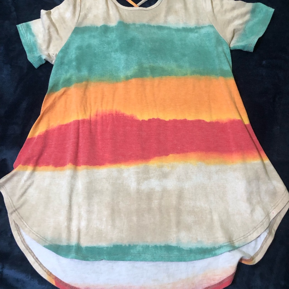 Lovely Melody Tie Dye Lattice Back Tunic Top - Teal Orange Pink